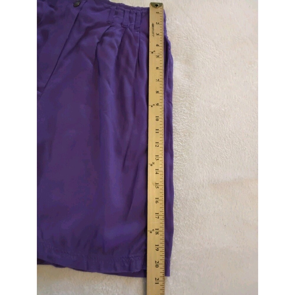 Vintage Retro Womens Purple Pleated Shorts High Waist Casual Bermuda Pocket Sz L - Picture 5 of 7